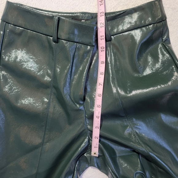 NWT 7 For All Mankind Faux Leather Cropped Wide Leg Shiny Green Pants Size M - Picture 14 of 14